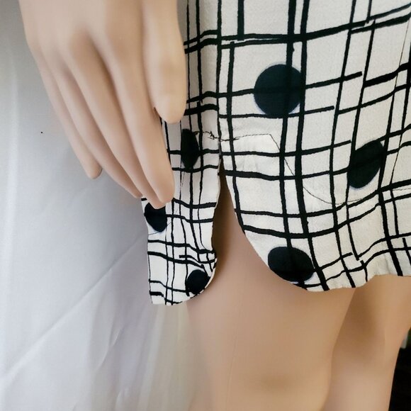 Cynthia Steffe Women's Navy Blue Polka Dot Plaid White Shirt Shift Dress Size 2 - Picture 7 of 14